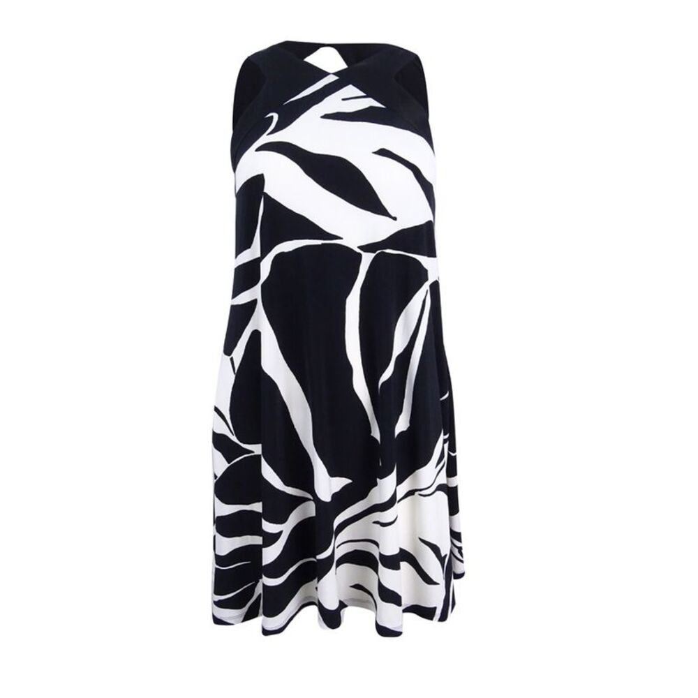 Lauren by Ralph Lauren Women's  Print Trapeze Jersey Dress (10, Black/Cream)